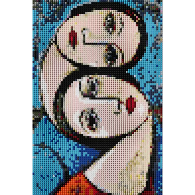 Two Heads Brick Mosaic - Cubism Pixel Art