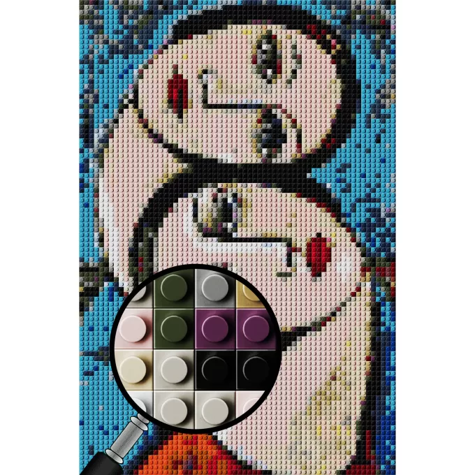 Two Heads Brick Mosaic - Cubism Pixel Art