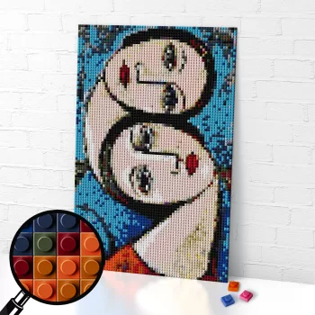 Two Heads Brick Mosaic - Cubism Pixel Art