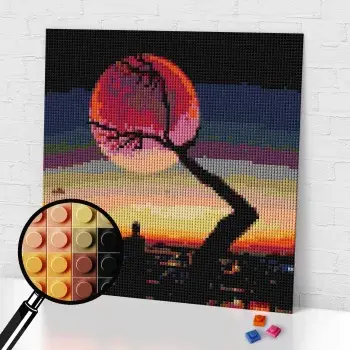 Two Lovers Under The Moon Pixel Art Brick Mosaic